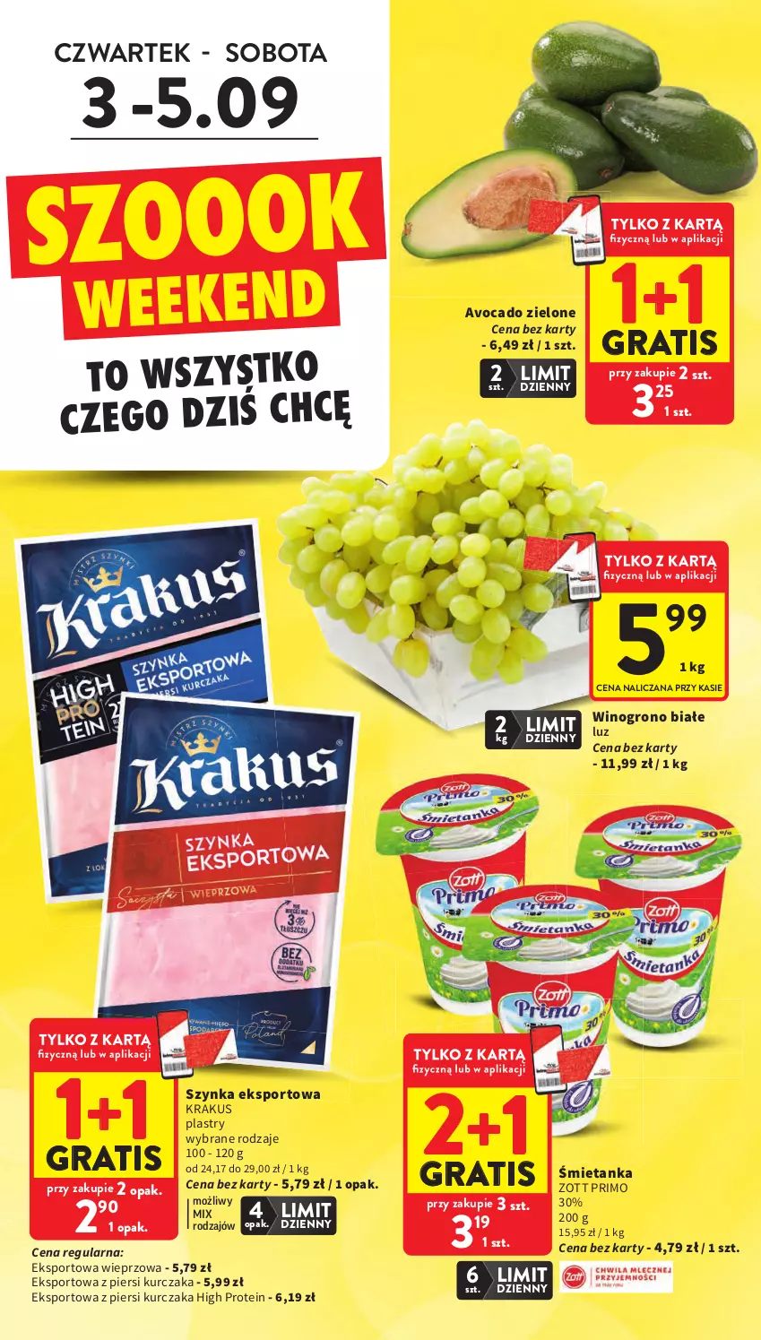 Gazetka promocyjna Intermarche - Gazetka promocyjna - ważna 03.09 do 09.09.2026 - strona 2 - produkty: Avocado, Gra, Krakus, Kurczak, Por, Sport, Szynka, Wino, Zott, Zott Primo