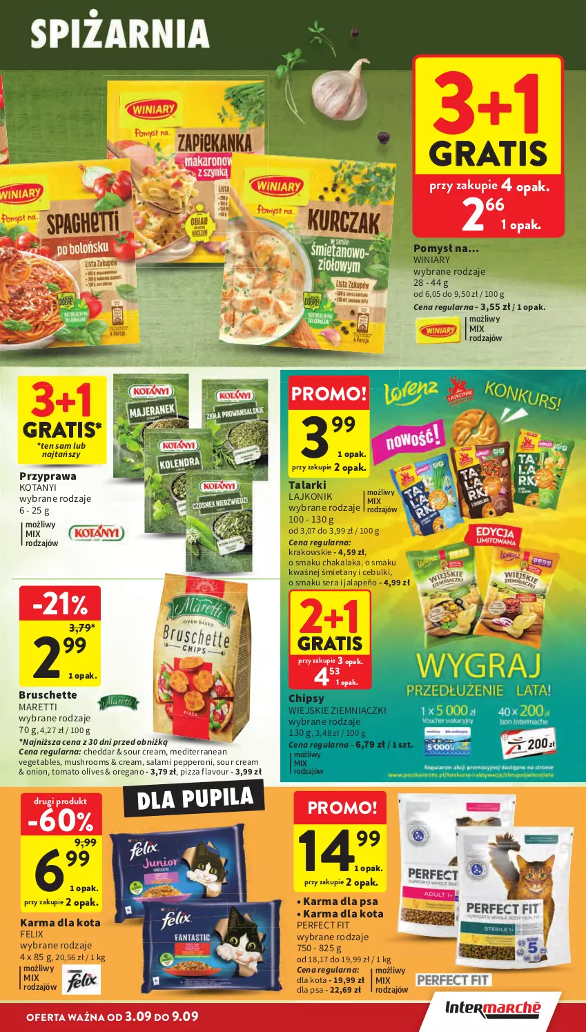 Gazetka promocyjna Intermarche - Gazetka promocyjna - ważna 03.09 do 09.09.2026 - strona 29 - produkty: Bruschette, Cheddar, Chipsy, Felix, Gra, Lajkonik, Mus, Pizza, Salami, Ser, Vegeta, Winiary