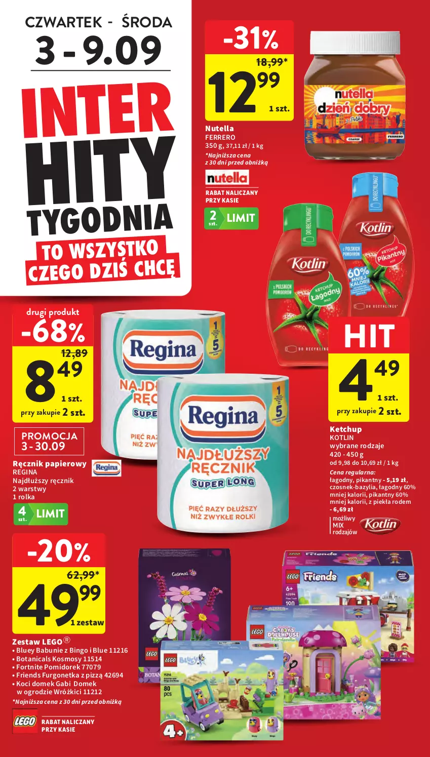 Gazetka promocyjna Intermarche - Gazetka promocyjna - ważna 03.09 do 09.09.2026 - strona 6 - produkty: Babuni, Bazyl, Bazylia, Czosnek, Ferrero, Gin, Ketchup, Koc, Kotlin, LEGO, Nutella, Papier, Ręcznik, Urgo