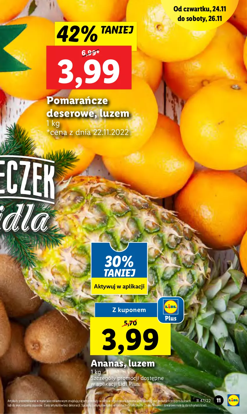 Gazetka promocyjna Lidl - GAZETKA - ważna 24.11 do 26.11.2022 - strona 11 - produkty: Ananas, Deser, Pomarańcze, Ser