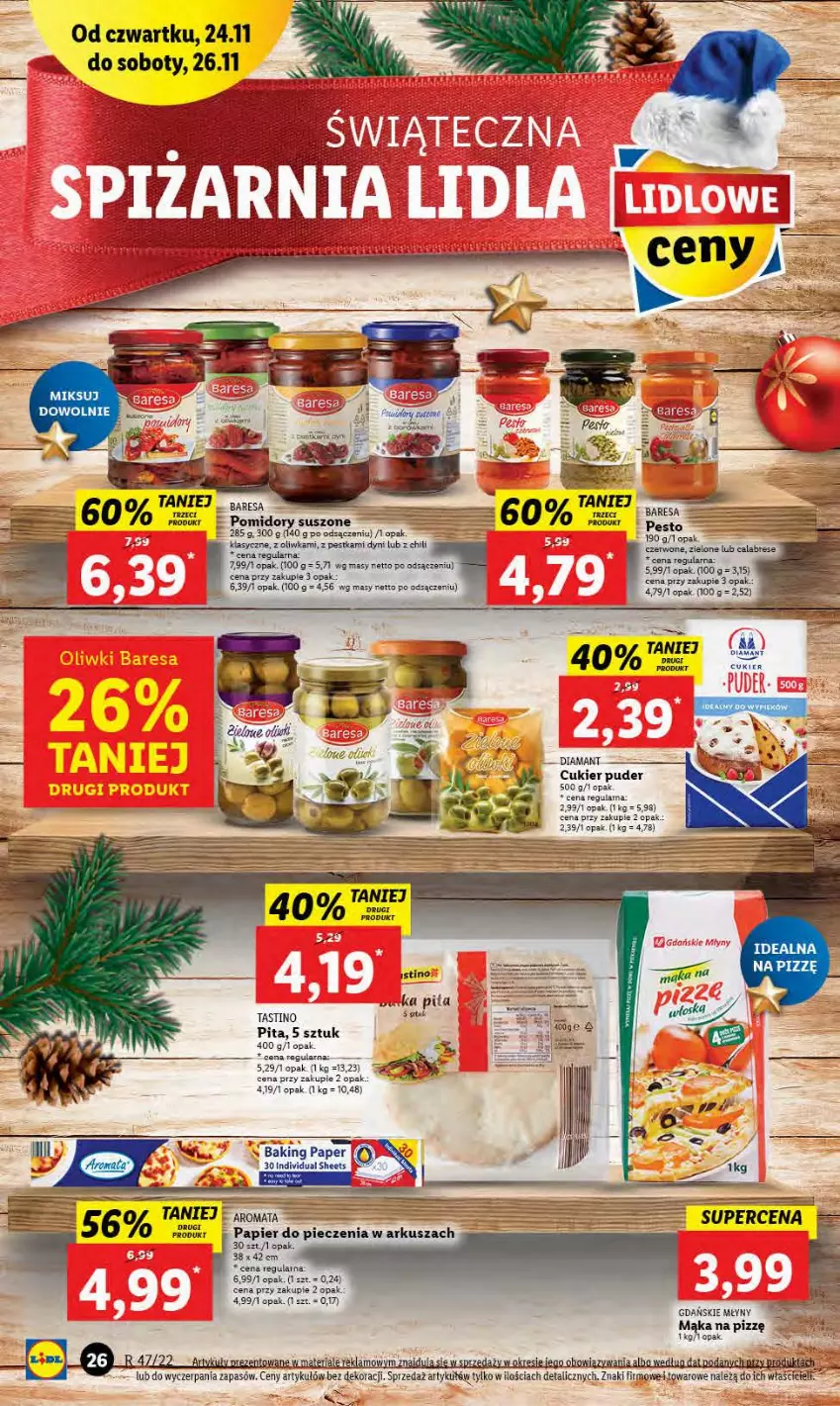 Gazetka promocyjna Lidl - GAZETKA - ważna 24.11 do 26.11.2022 - strona 28 - produkty: Cukier, Cukier puder, Diamant, Mąka, Papier, Papier do pieczenia, Piec, Pomidory, Puder