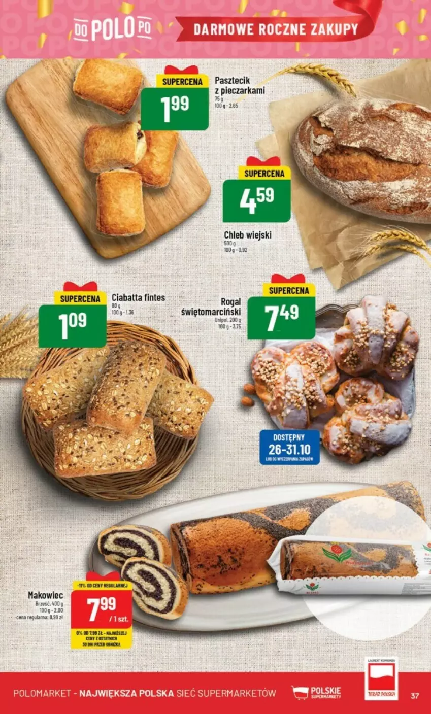 Gazetka promocyjna PoloMarket - ważna 25.10 do 31.10.2023 - strona 31 - produkty: Chleb, Ciabatta, Makowiec, Pasztecik z pieczarkami, Piec, Pieczarka, Rogal