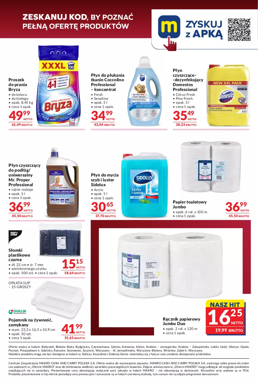 Gazetka promocyjna Makro - Oferta dla gastronomii - ważna 15.09 do 28.09.2026 - strona 11 - produkty: Bryza, Coccolino, Domestos, Gra, Kosz, Mr. Proper, Papier, Papier toaletowy, Płyn do mycia, Płyn do płukania, Pojemnik, Proszek do prania, Ręcznik, Rum, Sidolux, Sos, Szal
