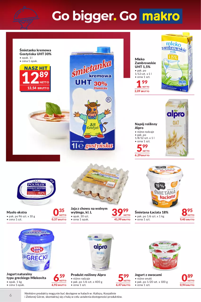 Gazetka promocyjna Makro - Oferta dla gastronomii - ważna 15.09 do 28.09.2026 - strona 6 - produkty: Alpro, Jaja, Jogurt, Jogurt naturalny, Kosz, Masło, Mleko, Mlekovita, Napój, Napój roślinny, Szal