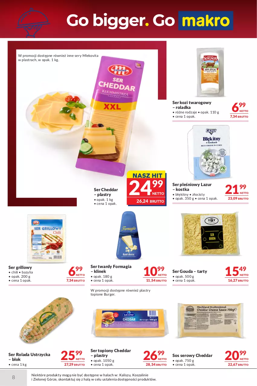 Gazetka promocyjna Makro - Oferta dla gastronomii - ważna 15.09 do 28.09.2026 - strona 8 - produkty: Bazyl, Bazylia, Burger, Cheddar, Gouda, Grill, Kosz, Lazur, Mleko, Mlekovita, O nas, Rolada, Rolada Ustrzycka, Ser, Ser kozi, Ser pleśniowy, Ser topiony, Sos, Szal, Top
