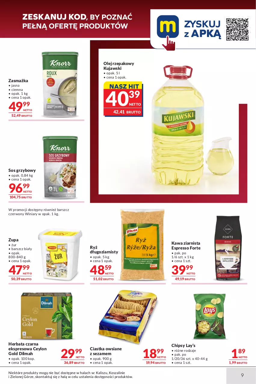 Gazetka promocyjna Makro - Oferta dla gastronomii - ważna 15.09 do 28.09.2026 - strona 9 - produkty: Chipsy, Ciastka, Ciastka owsiane, Dilmah, Herbata, Herbata czarna, Kawa, Kawa ziarnista, Kosz, Kujawski, Lay’s, Olej, Olej rzepakowy, Ryż, Sezam, Sos, Sos grzybowy, Szal, Winiary, Zupa