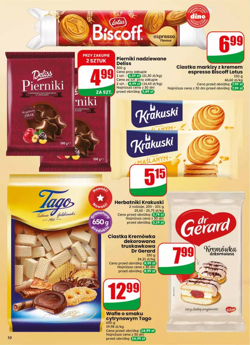 Gazetka promocyjna Dino - Gazetka 18 / 2026 - ważna 29.04 do 05.05.2026 - strona 10 - produkty: Ciastka, Deliss, Dr Gerard, Herbatniki, Krakus, Krakuski, Kremówka, Piernik, Tago, Wafle