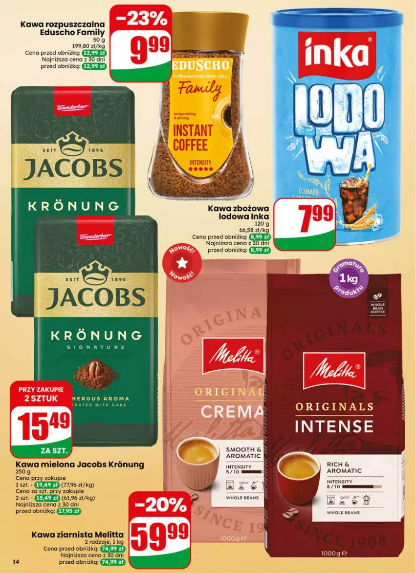 Gazetka promocyjna Dino - Gazetka 18 / 2026 - ważna 29.04 do 05.05.2026 - strona 14 - produkty: Fa, Gin, Inka, Jacobs, Kawa, Kawa mielona, Kawa rozpuszczalna, Kawa zbożowa, Kawa ziarnista