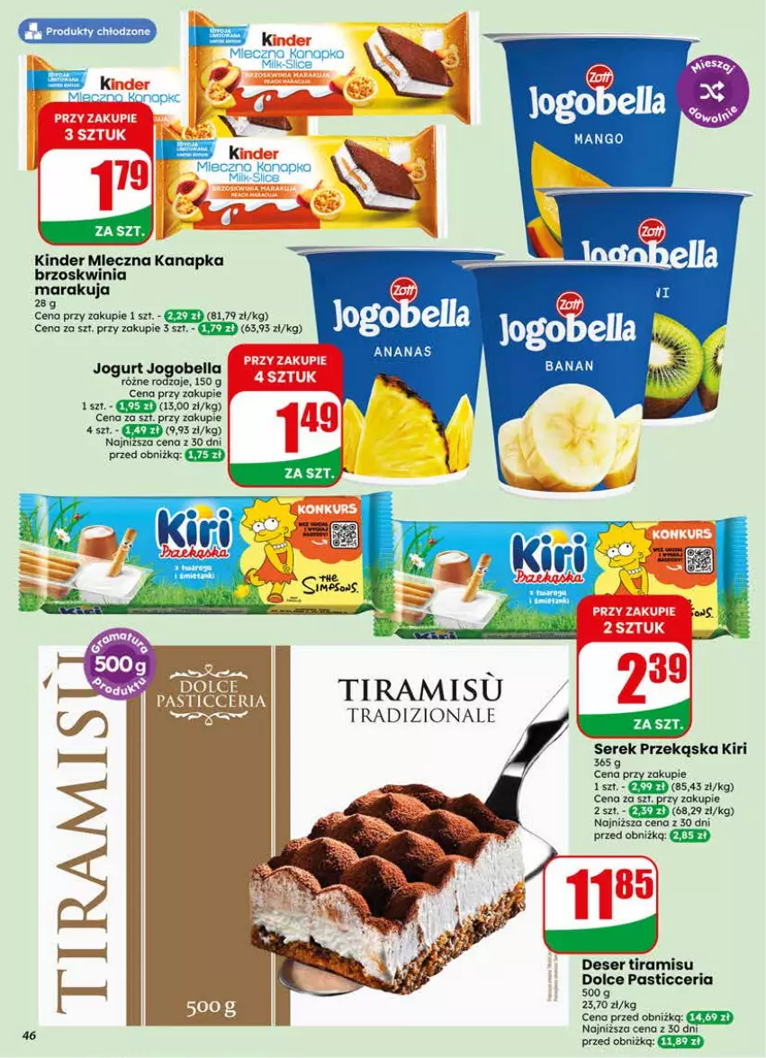 Gazetka promocyjna Dino - Gazetka 18 / 2026 - ważna 29.04 do 05.05.2026 - strona 46 - produkty: Bell, Bella, Deser, Jogobella, Jogurt, Kinder, Miecz, Mleczna kanapka, Ser, Serek