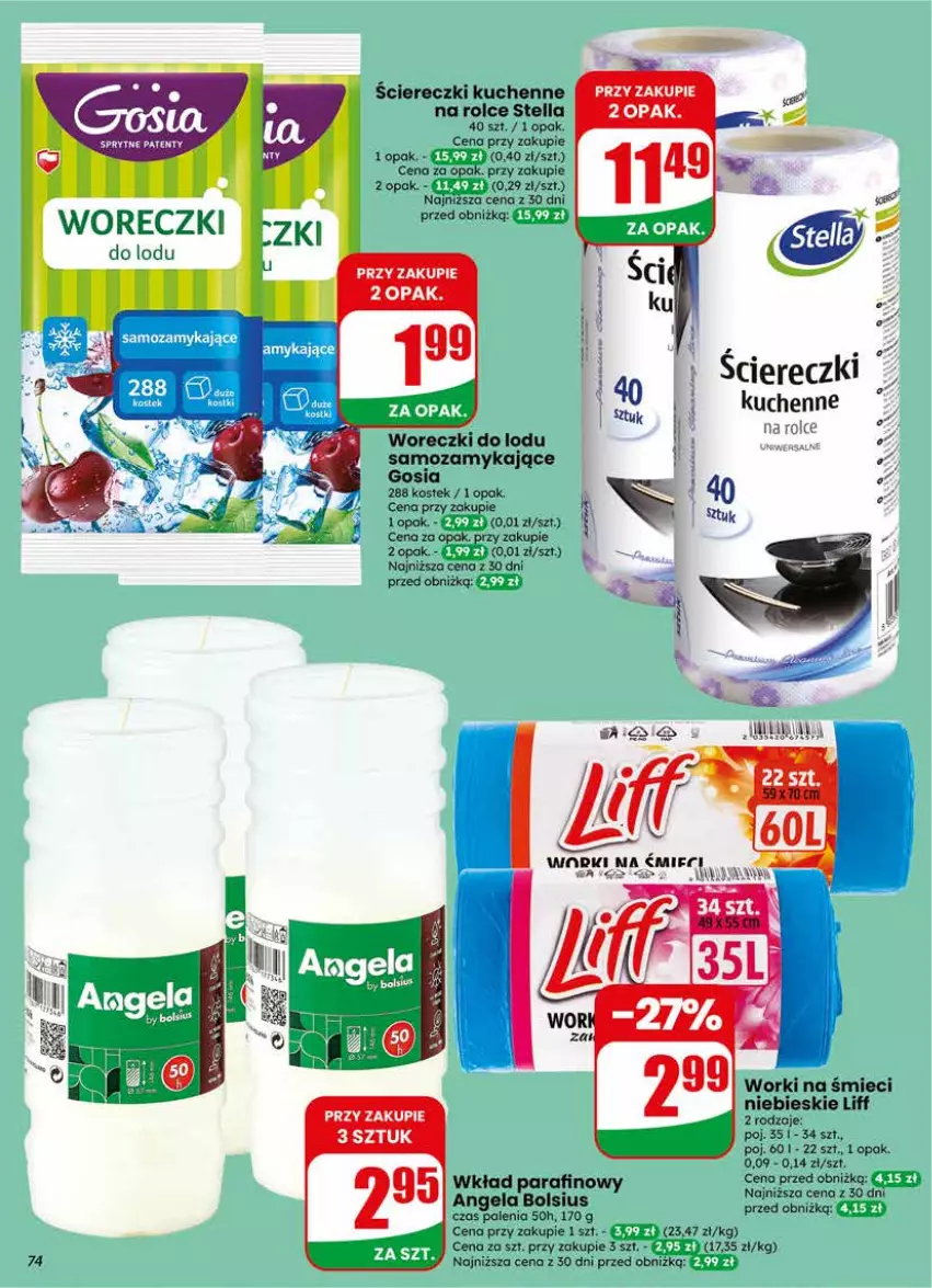 Gazetka promocyjna Dino - Gazetka 18 / 2026 - ważna 29.04 do 05.05.2026 - strona 74 - produkty: Bols, Bolsius, Stek, Woreczki do lodu, Worki na śmiec, Worki na śmieci