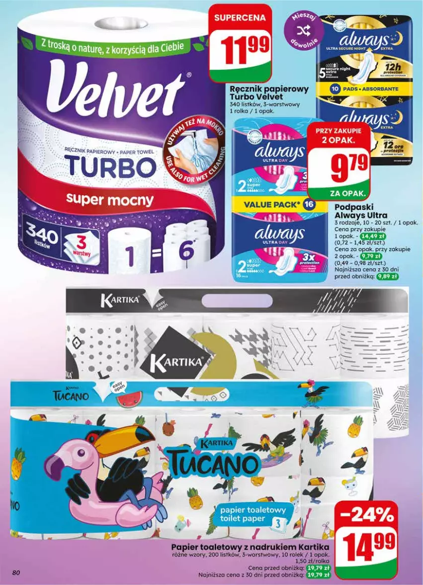 Gazetka promocyjna Dino - Gazetka 18 / 2026 - ważna 29.04 do 05.05.2026 - strona 80 - produkty: Always, Always Ultra, LG, Papier, Papier toaletowy, Podpaski, Ręcznik