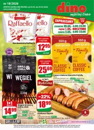 Gazetka promocyjna Dino - Gazetka 18 / 2026 - Gazetka - ważna od 05.05 do 05.05.2026 - strona 1 - produkty: JBL, Kawa mielona, Kawa, Raffaello, Grill, Kiełbasa, Fa