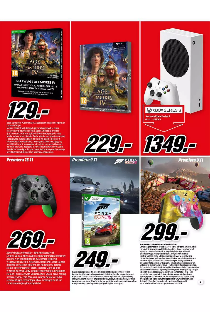 Gazetka promocyjna Media Markt - Gazetka Media Markt - ważna 01.11 do 30.11.2021 - strona 7 - produkty: Age of Empires, Gra, Gry, Kierownica, Komputer, Konsola, Kontroler, Obraz, Rama, Roller, Samochód, Ser, Sok, Tablet, Telefon, Tera, Xbox