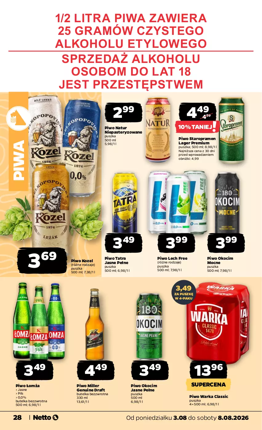 Gazetka promocyjna Netto - Od Poniedziałku - ważna 03.08 do 08.08.2026 - strona 28 - produkty: Gra, Koc, Kozel, Okocim, Piwa, Piwo, Tatra, Warka