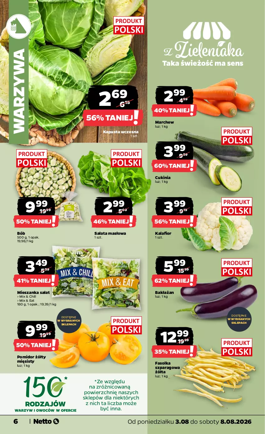 Gazetka promocyjna Netto - Od Poniedziałku - ważna 03.08 do 08.08.2026 - strona 6 - produkty: Fa, Kalafior, Masło, Mieszanka sałat, Sałat, Sałata masłowa, Warzywa