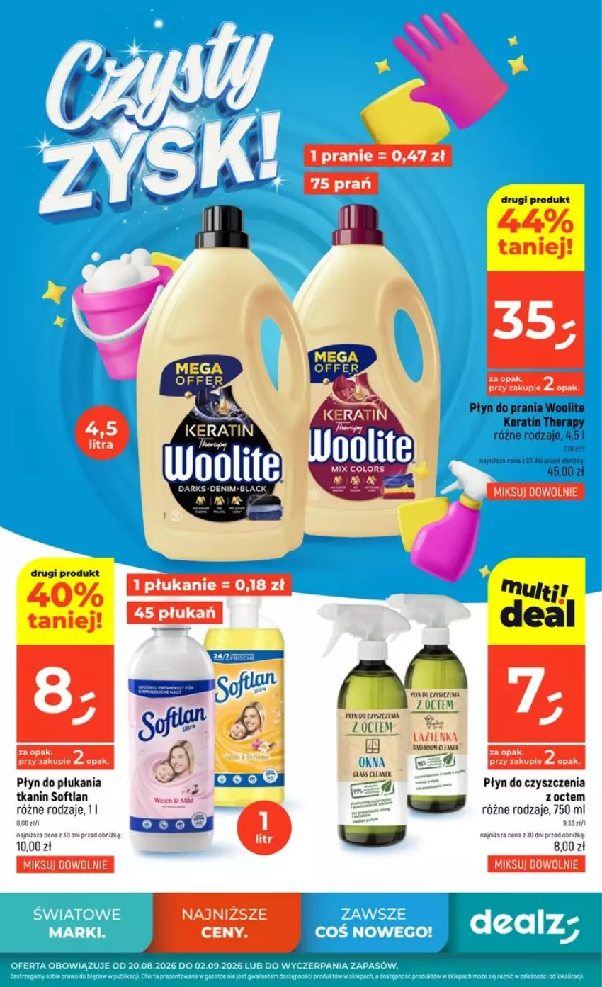 Gazetka promocyjna Dealz - czysty ZYSK - ważna 20.08 do 02.09.2026 - strona 1 - produkty: Fa, HP, Płyn do płukania, Płyn do prania, Woolite