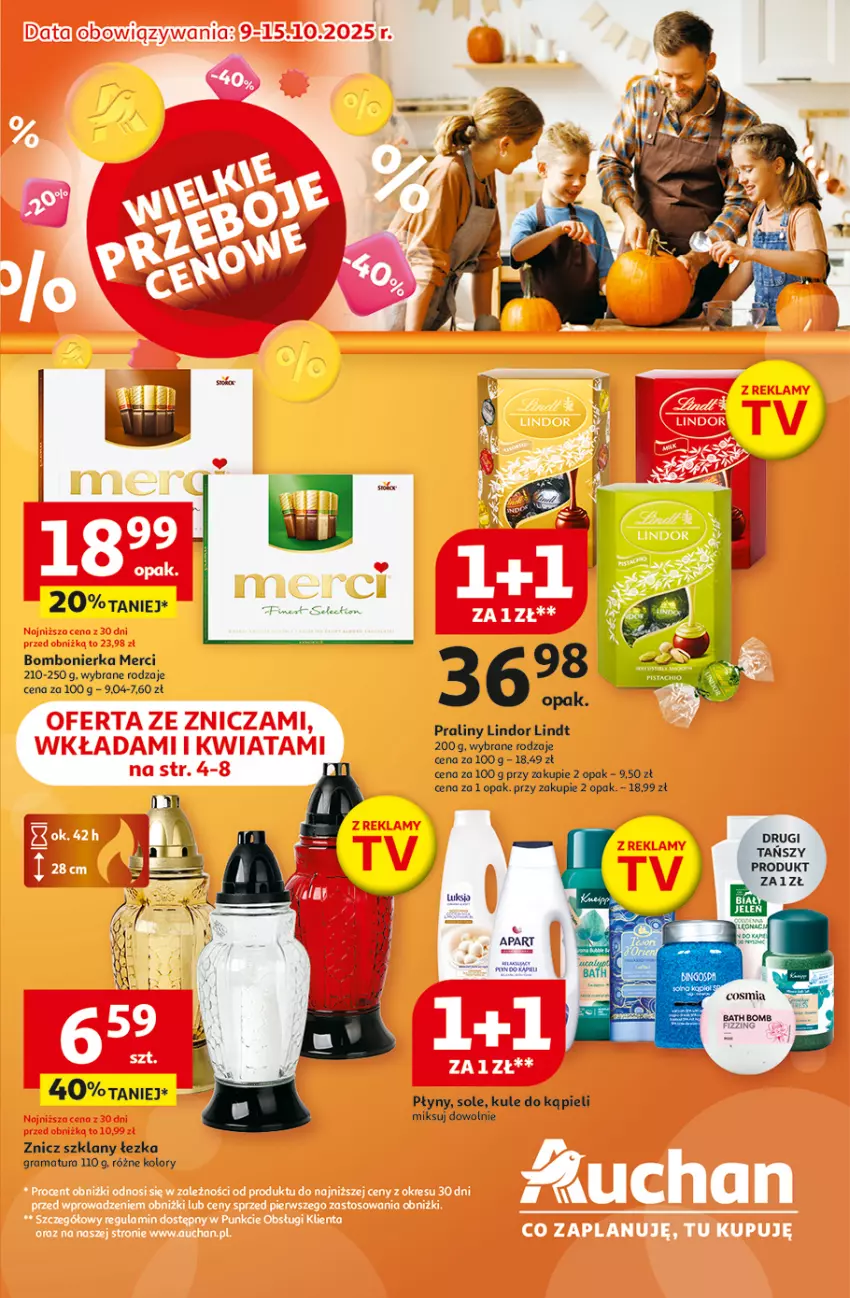 Gazetka promocyjna Auchan - Wielkie przeboje cenowe Hipermarket - ważna 09.10 do 15.10.2025 - strona 1 - produkty: Fa, Gra, Lindor, Lindt, Luksja, Merci, Praliny, Rama, Znicz