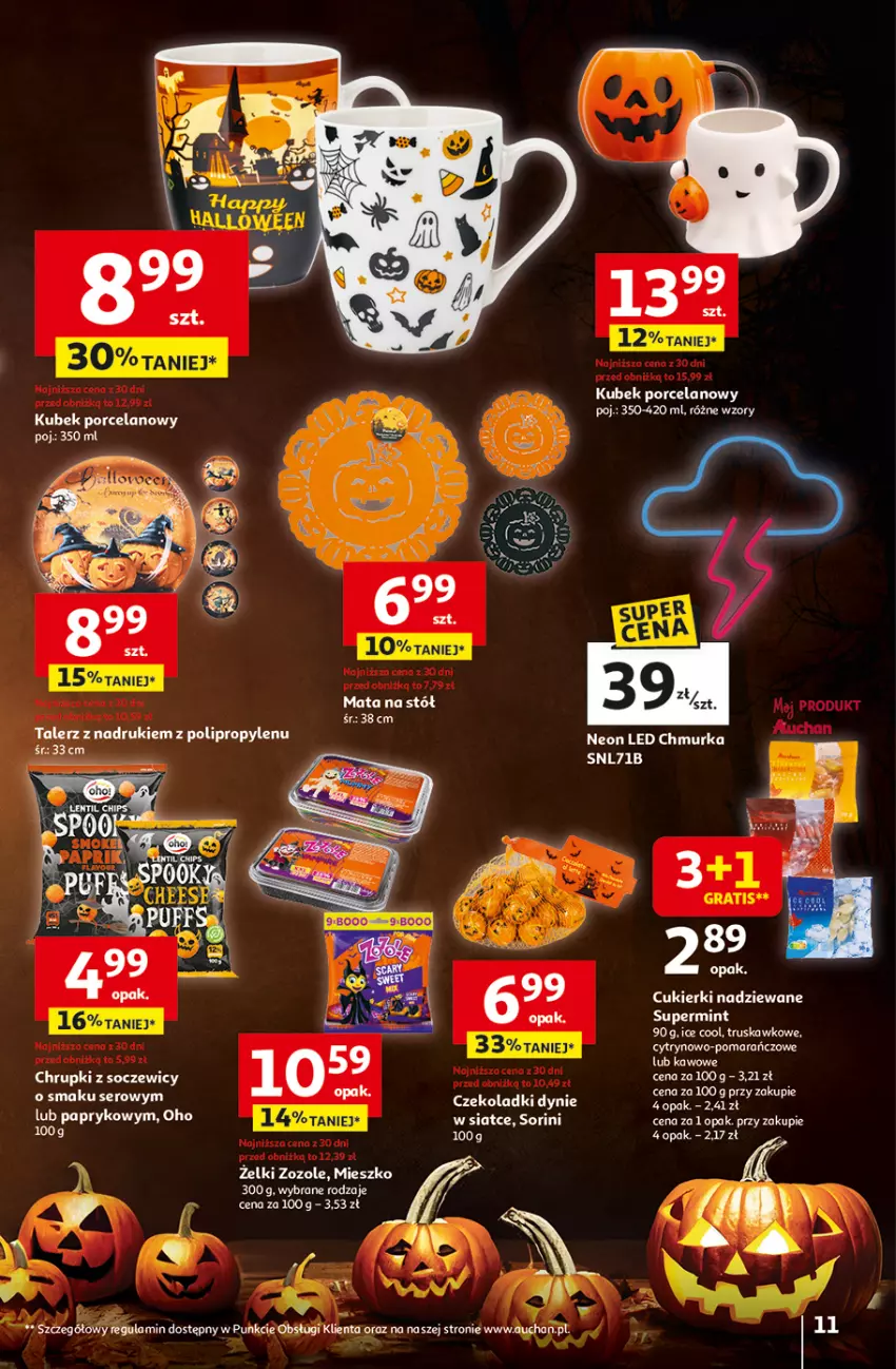 Gazetka promocyjna Auchan - Wielkie przeboje cenowe Hipermarket - ważna 09.10 do 15.10.2025 - strona 11 - produkty: Chrupki, Cukier, Cukierki, Cukierki nadziewane, Kubek, Por, Ser, Talerz