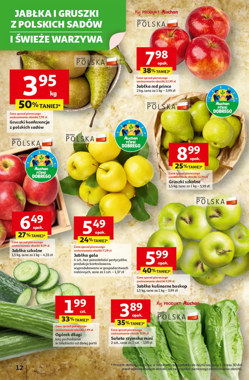 Gazetka promocyjna Auchan - Wielkie przeboje cenowe Hipermarket - ważna 09.10 do 15.10.2025 - strona 12 - produkty: Gala, Gruszki, Jabłka, Ogórek, Sałat, Warzywa