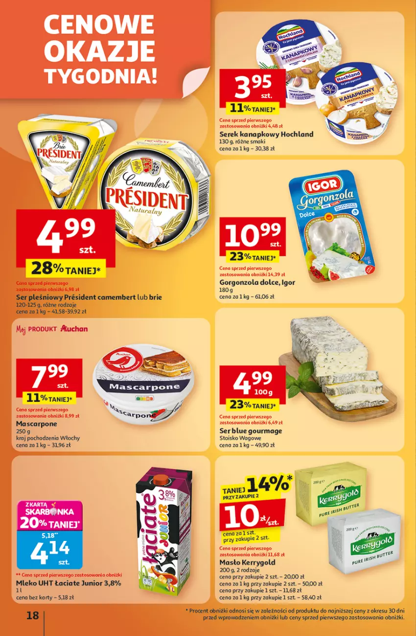 Gazetka promocyjna Auchan - Wielkie przeboje cenowe Hipermarket - ważna 09.10 do 15.10.2025 - strona 18 - produkty: Brie, Camembert, Gorgonzola, Hochland, Masło, Mleko, Ser, Ser pleśniowy, Serek, Serek kanapkowy