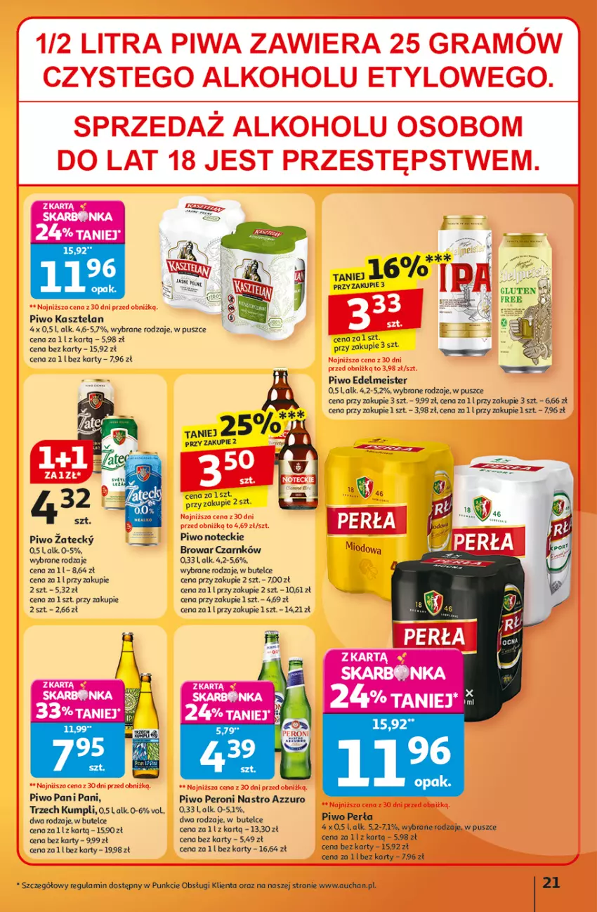 Gazetka promocyjna Auchan - Wielkie przeboje cenowe Hipermarket - ważna 09.10 do 15.10.2025 - strona 21 - produkty: Kasztelan, Perła, Piwo