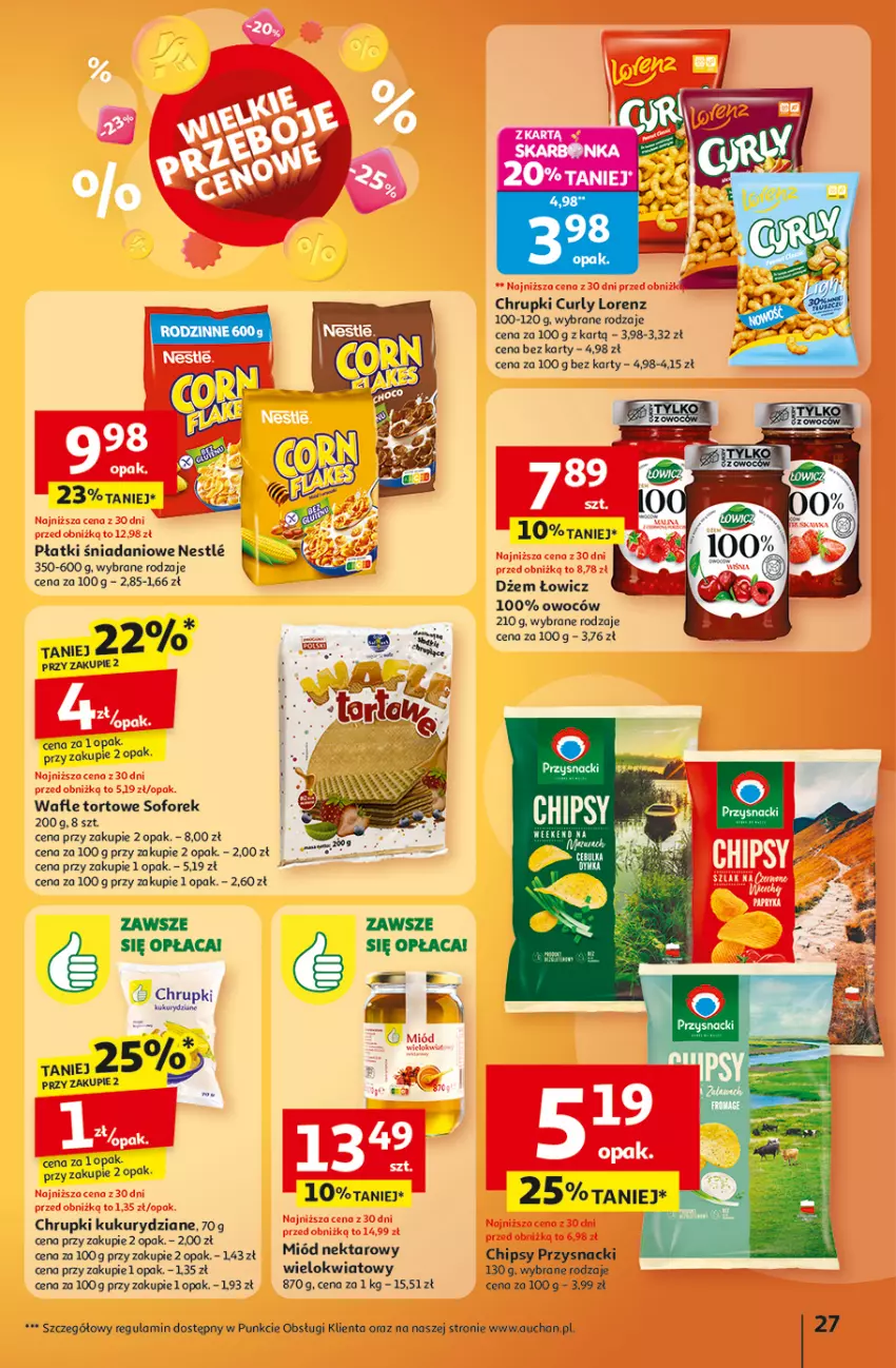 Gazetka promocyjna Auchan - Wielkie przeboje cenowe Hipermarket - ważna 09.10 do 15.10.2025 - strona 27 - produkty: AEG, Chipsy, Chrupki, Danio, Lorenz, Miód, Przysnacki, Wafle, Wafle tortowe