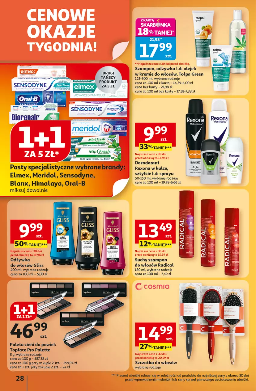 Gazetka promocyjna Auchan - Wielkie przeboje cenowe Hipermarket - ważna 09.10 do 15.10.2025 - strona 28 - produkty: Dezodorant, Elmex, Fa, Himalaya, Odżywka, Olej, Paleta, Palette, Rexona, Sensodyne, Suchy szampon, Szampon, Szczotka, Szczotka do włosów, Tołpa, Top
