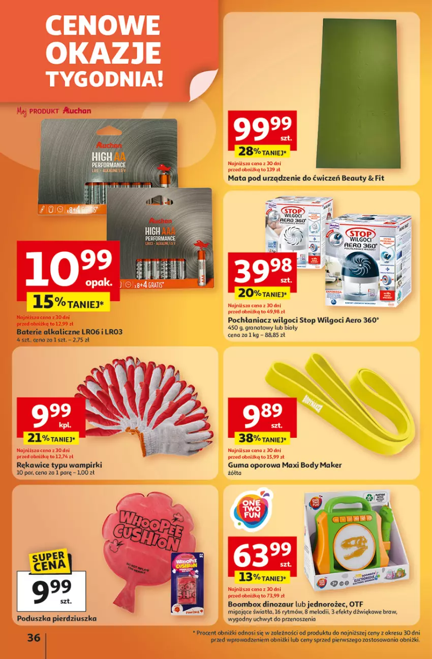 Gazetka promocyjna Auchan - Wielkie przeboje cenowe Hipermarket - ważna 09.10 do 15.10.2025 - strona 36 - produkty: Baterie alkaliczne, Body, Dinozaur, Jednorożec, LANA, LG, Pochłaniacz wilgoci, Poduszka, Por, Rękawice, Top