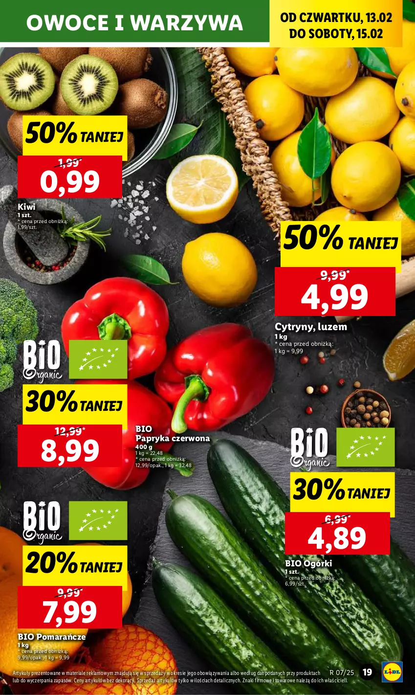 Gazetka promocyjna Lidl - GAZETKA - ważna 13.02 do 15.02.2025 - strona 23 - produkty: Cytryny, Kiwi, Owoce, Papryka, Papryka czerwona, Pomarańcze, Warzywa