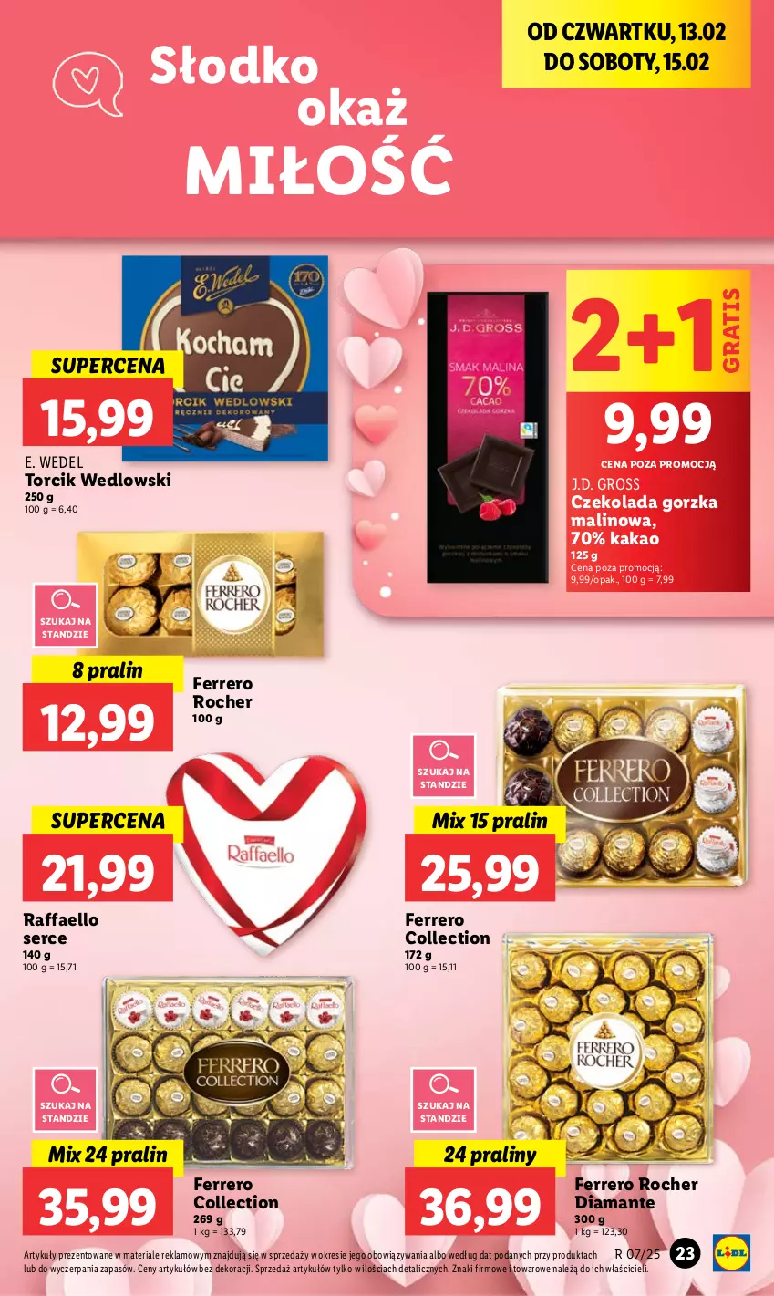 Gazetka promocyjna Lidl - GAZETKA - ważna 13.02 do 15.02.2025 - strona 27 - produkty: Czekolada, Czekolada gorzka, Diamant, E. Wedel, Fa, Ferrero, Ferrero Rocher, Gra, Kakao, Praliny, Raffaello, Ser