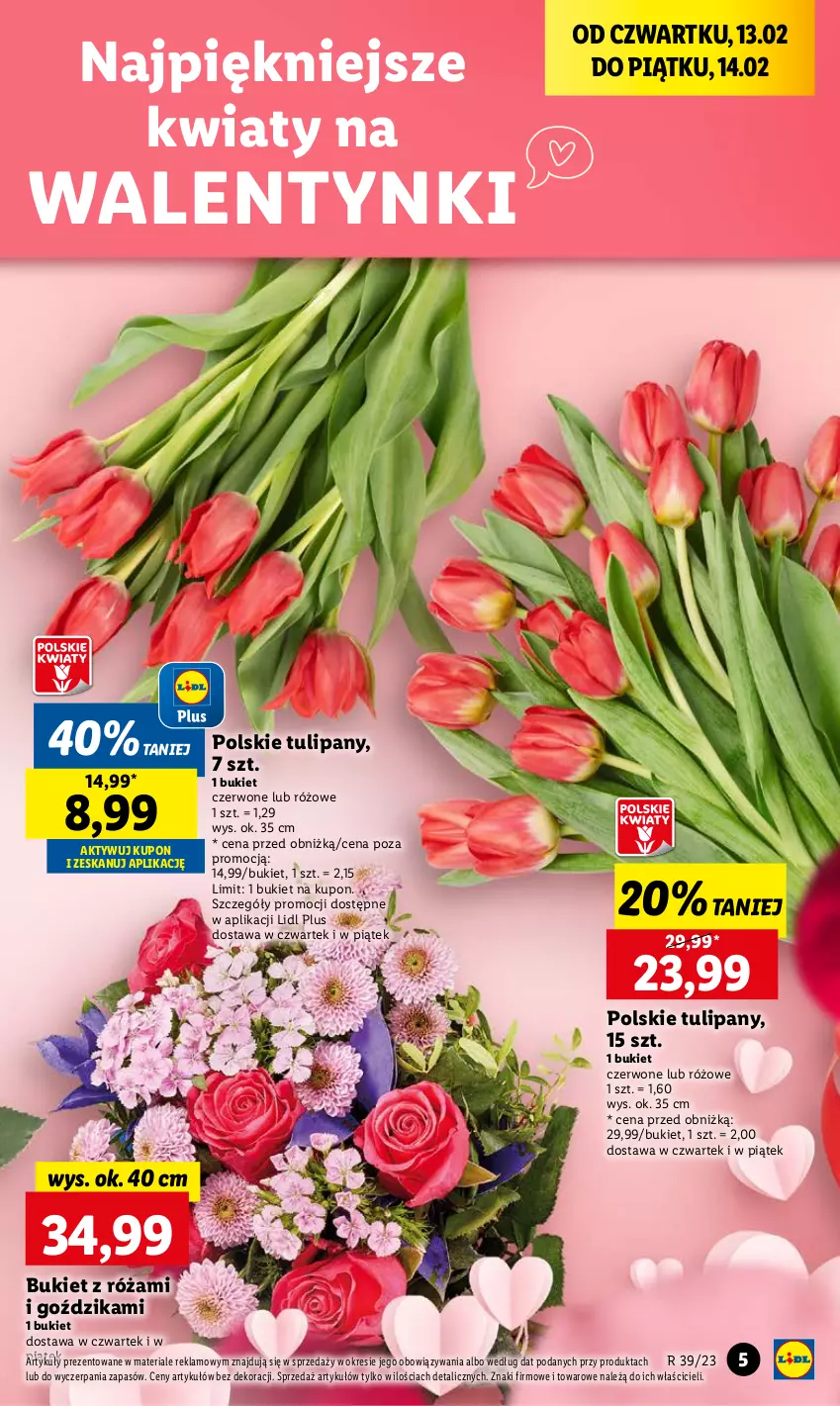 Gazetka promocyjna Lidl - GAZETKA - ważna 13.02 do 15.02.2025 - strona 5 - produkty: Bukiet, Róża, Tulipan