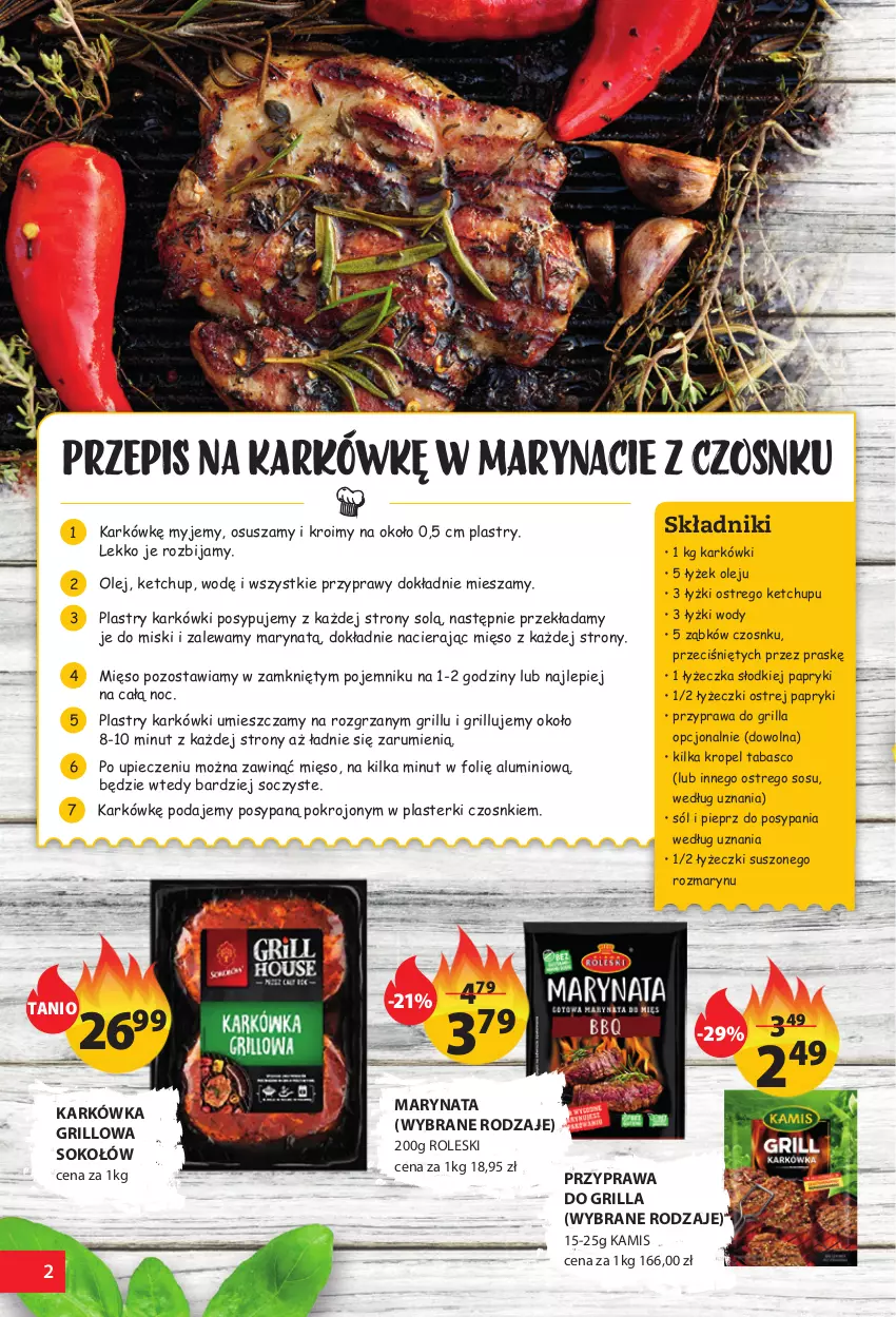 Gazetka promocyjna Arhelan - Gazetka - ważna 28.04 do 08.05.2022 - strona 2 - produkty: Grill, Kamis, Ketchup, Mięso, Olej, Piec, Pieprz, Plasterki, Pojemnik, Przyprawy, Rum, Sok, Sokołów, Sól, Sos