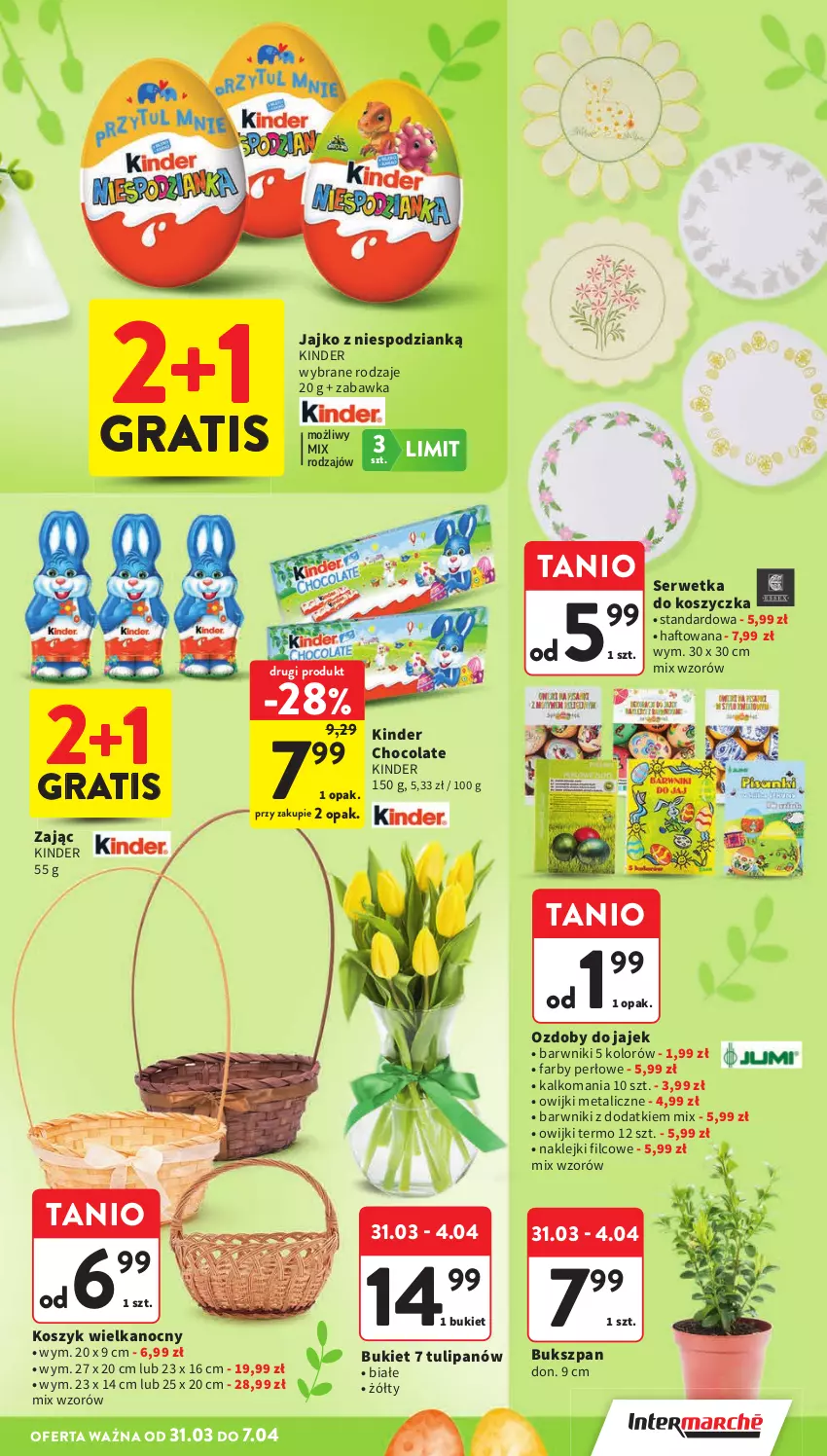 Gazetka promocyjna Intermarche - Gazetka promocyjna - ważna 31.03 do 07.04.2026 - strona 13 - produkty: Bukiet, Fa, Gra, Kinder, Klej, Kosz, Owijki, Ser, Tulipan, Zabawka