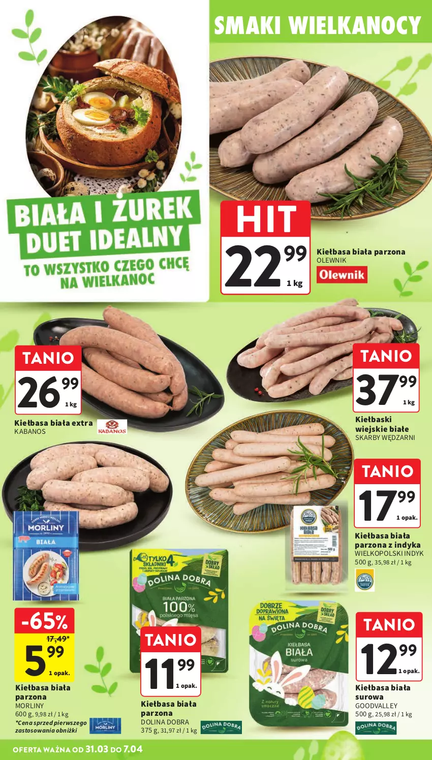 Gazetka promocyjna Intermarche - Gazetka promocyjna - ważna 31.03 do 07.04.2026 - strona 14 - produkty: Kabanos, Kiełbasa, Kiełbasa biała, Morliny, Olewnik