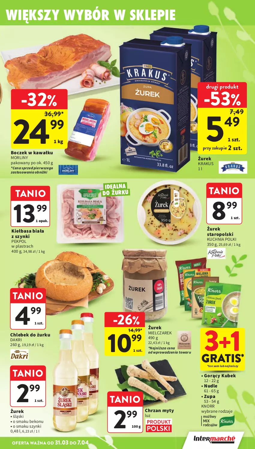 Gazetka promocyjna Intermarche - Gazetka promocyjna - ważna 31.03 do 07.04.2026 - strona 15 - produkty: Beko, Boczek, Chleb, Chrzan, Gra, Kawa, Kiełbasa, Kiełbasa biała, Knorr, Krakus, Kubek, Kuchnia, Morliny, Pekpol, Zupa