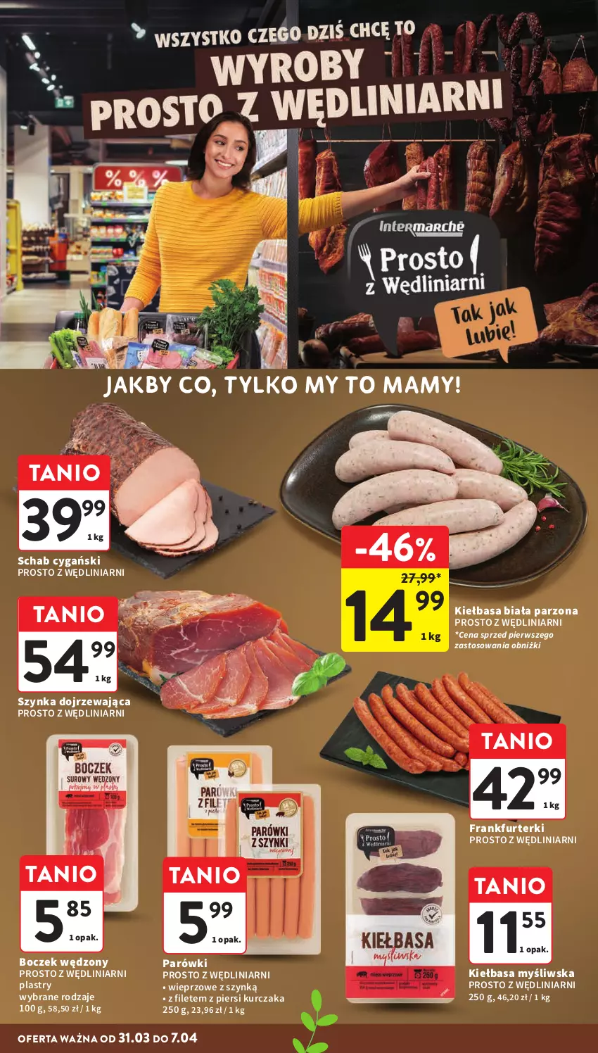 Gazetka promocyjna Intermarche - Gazetka promocyjna - ważna 31.03 do 07.04.2026 - strona 18 - produkty: Boczek, Frankfurterki, Kiełbasa, Kiełbasa biała, Kurczak, Parówki, Szynka