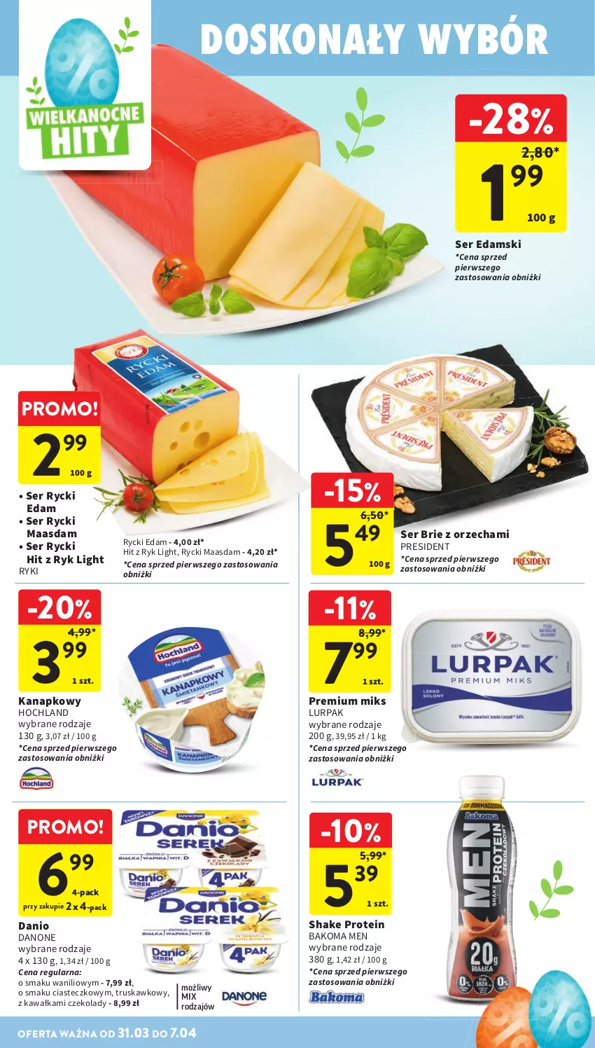 Gazetka promocyjna Intermarche - Gazetka promocyjna - ważna 31.03 do 07.04.2026 - strona 28 - produkty: Bakoma, Brie, Danio, Danone, Edam, Hochland, Kawa, Lurpak, Maasdam, Rycki Edam, Ser