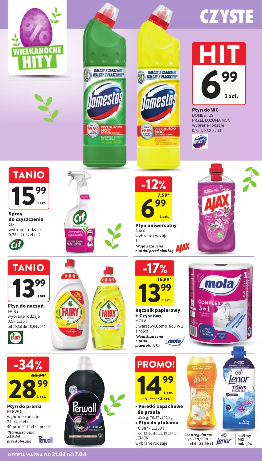 Gazetka promocyjna Intermarche - Gazetka promocyjna - ważna 31.03 do 07.04.2026 - strona 42 - produkty: Ajax, Cif, Domestos, Fa, Fairy, Lenor, Mola, Papier, Perełki zapachowe, Perwoll, Płyn do płukania, Płyn do prania, Płyn do wc, Ręcznik, Spray do czyszczenia