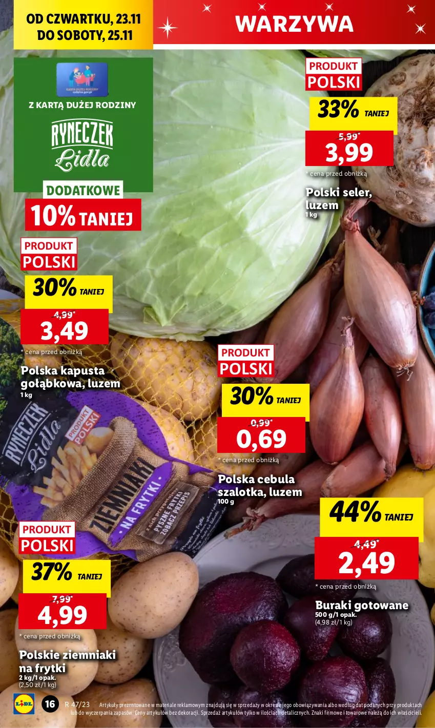 Gazetka promocyjna Lidl - GAZETKA - ważna 23.11 do 25.11.2023 - strona 24 - produkty: Buraki, Cebula, Cebula szalotka, Chleb, Frytki, Owoce, Ser, Szal, Warzywa, Warzywa i owoce, Ziemniaki