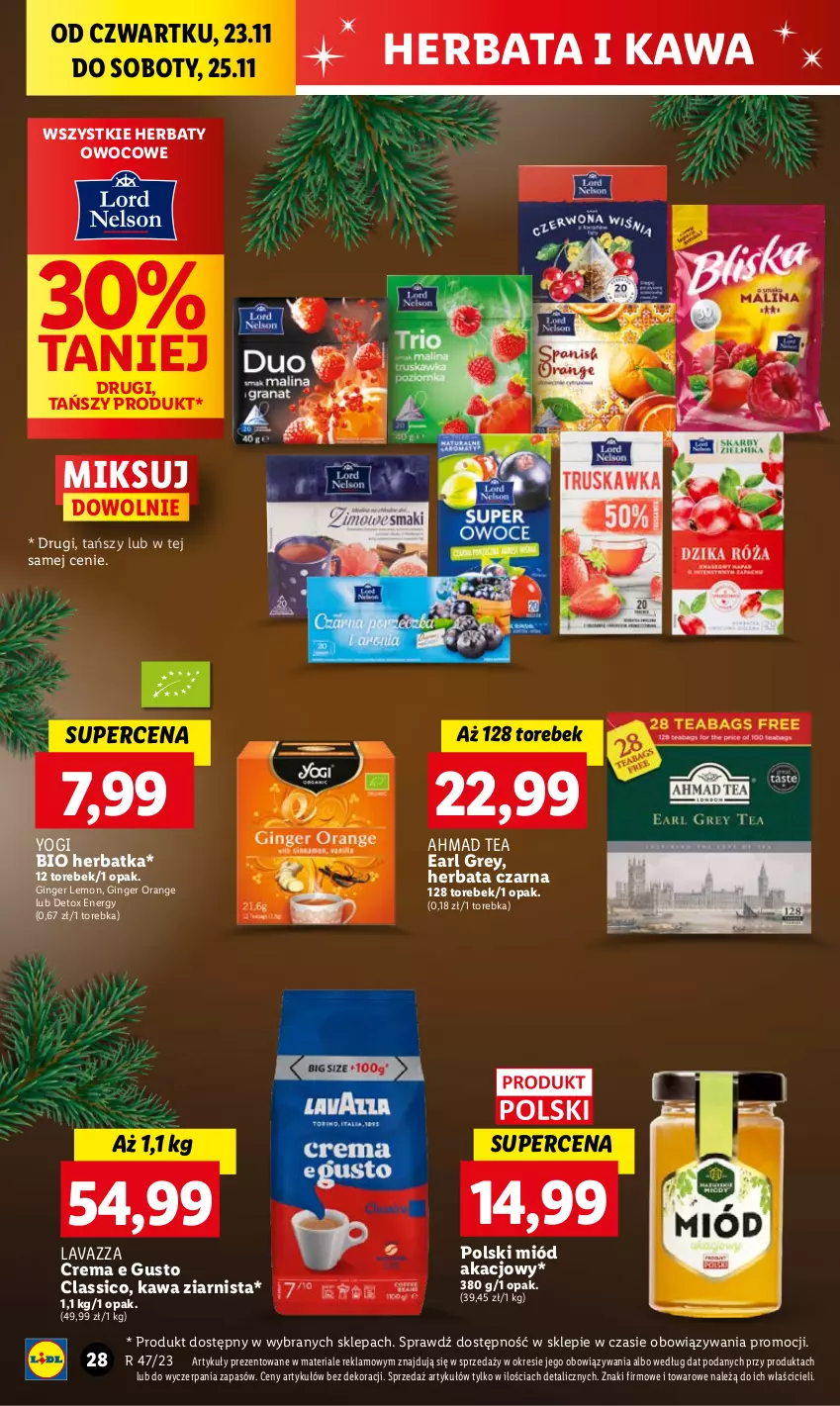 Gazetka promocyjna Lidl - GAZETKA - ważna 23.11 do 25.11.2023 - strona 40 - produkty: Earl Grey, Gin, Herbata, Herbata czarna, Kawa, Kawa ziarnista, Lavazza, Miód, Torebka