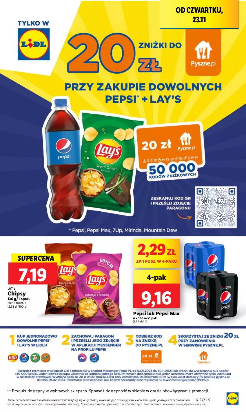 Gazetka promocyjna Lidl - GAZETKA - ważna 23.11 do 25.11.2023 - strona 49 - produkty: Chipsy, Lay’s, Pepsi, Pepsi max