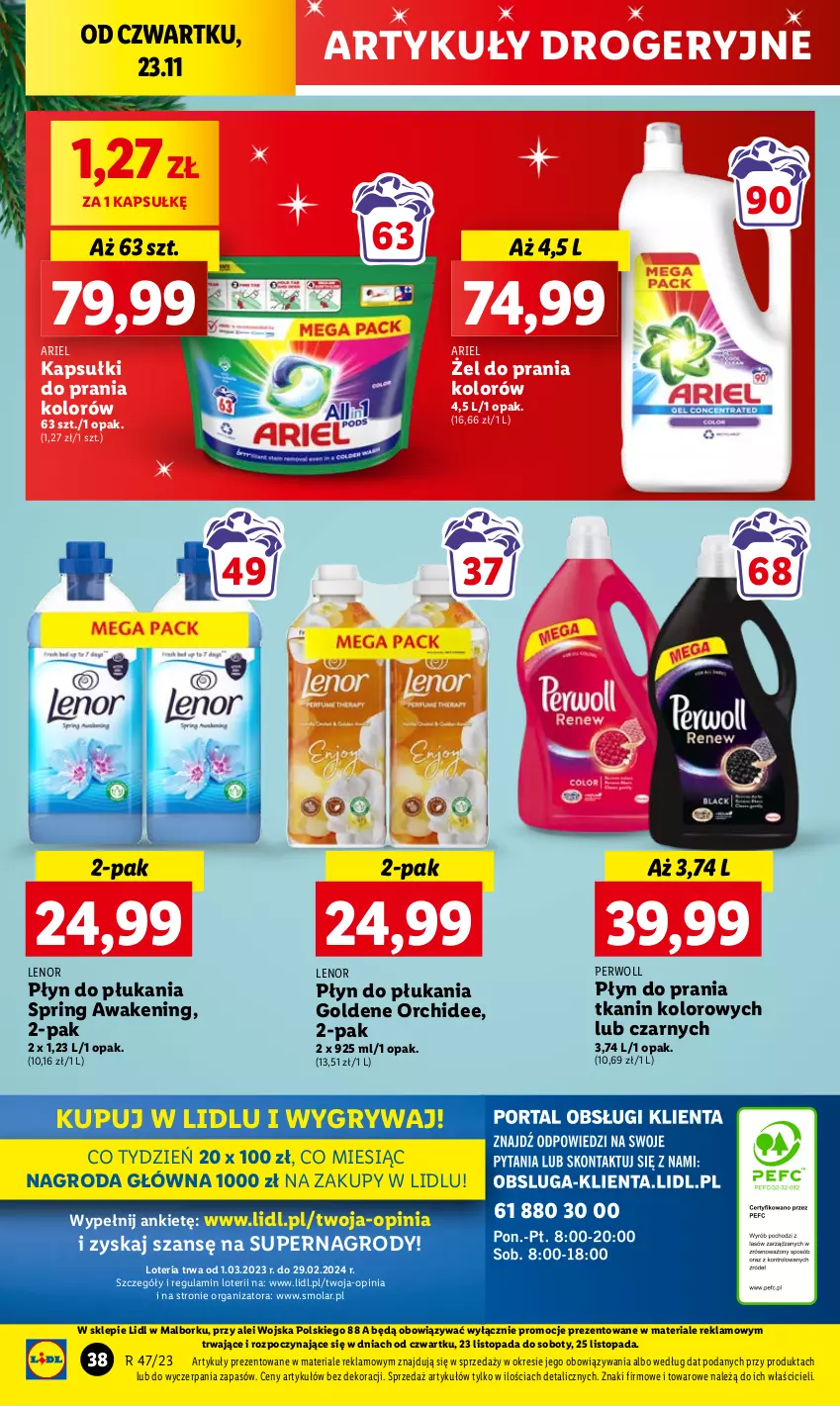 Gazetka promocyjna Lidl - GAZETKA - ważna 23.11 do 25.11.2023 - strona 54 - produkty: Ariel, Gry, Kapsułki do prania, Lenor, Mola, Perwoll, Płyn do płukania, Płyn do prania, Top