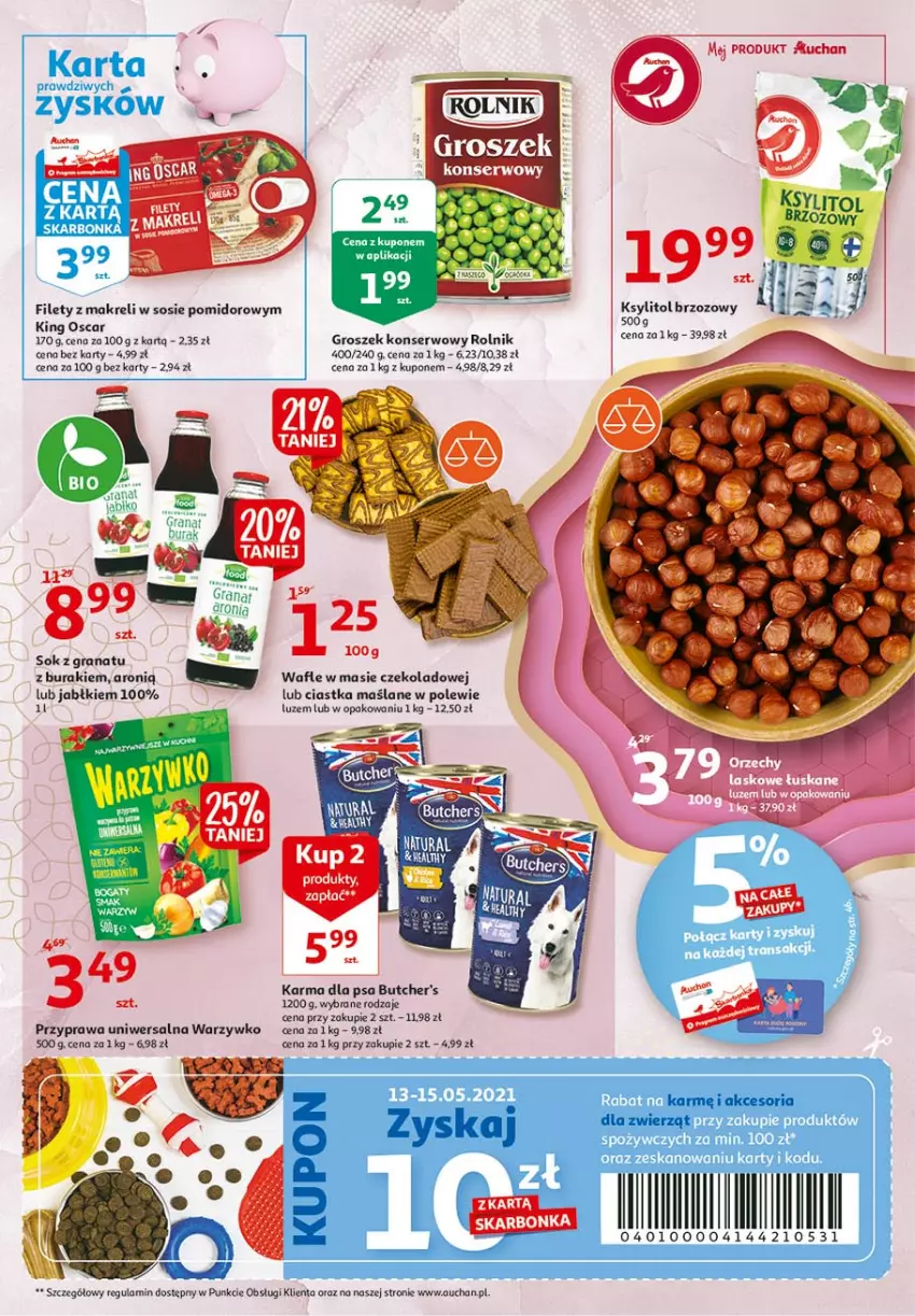 Gazetka promocyjna Auchan - 25 Urodziny #3 Hipermarkety - ważna 06.05 do 13.05.2021 - strona 31 - produkty: Buraki, Butcher's, Ciastka, Fa, Gra, Granat, Groszek, Ksylitol, Por, Przyprawa uniwersalna, Rolnik, Ser, Sok, Sos, Wafle