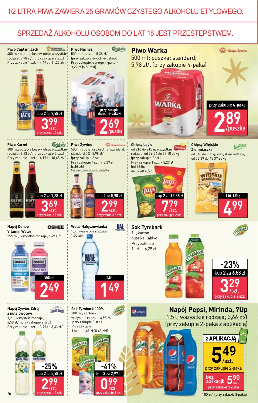 Gazetka promocyjna Stokrotka - Supermarket - ważna 08.12 do 14.12.2022 - strona 20 - produkty: 7up, Captain Jack, Chipsy, Gra, Harnaś, Karmi, Lay’s, Mirinda, Nałęczowianka, Napój, Oshee, Pepsi, Piwa, Piwo, Sok, Tonik, Tymbark, Warka, Woda