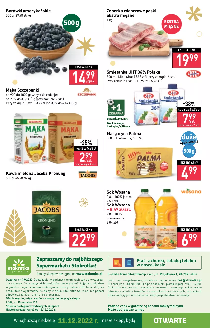 Gazetka promocyjna Stokrotka - Supermarket - ważna 08.12 do 14.12.2022 - strona 24 - produkty: Dres, Jacobs, Jacobs Krönung, JBL, Kawa, Kawa mielona, Mąka, Margaryna, Mleko, Mlekovita, O nas, Palma, Ser, Sok, Telefon, Wagi, Wosana