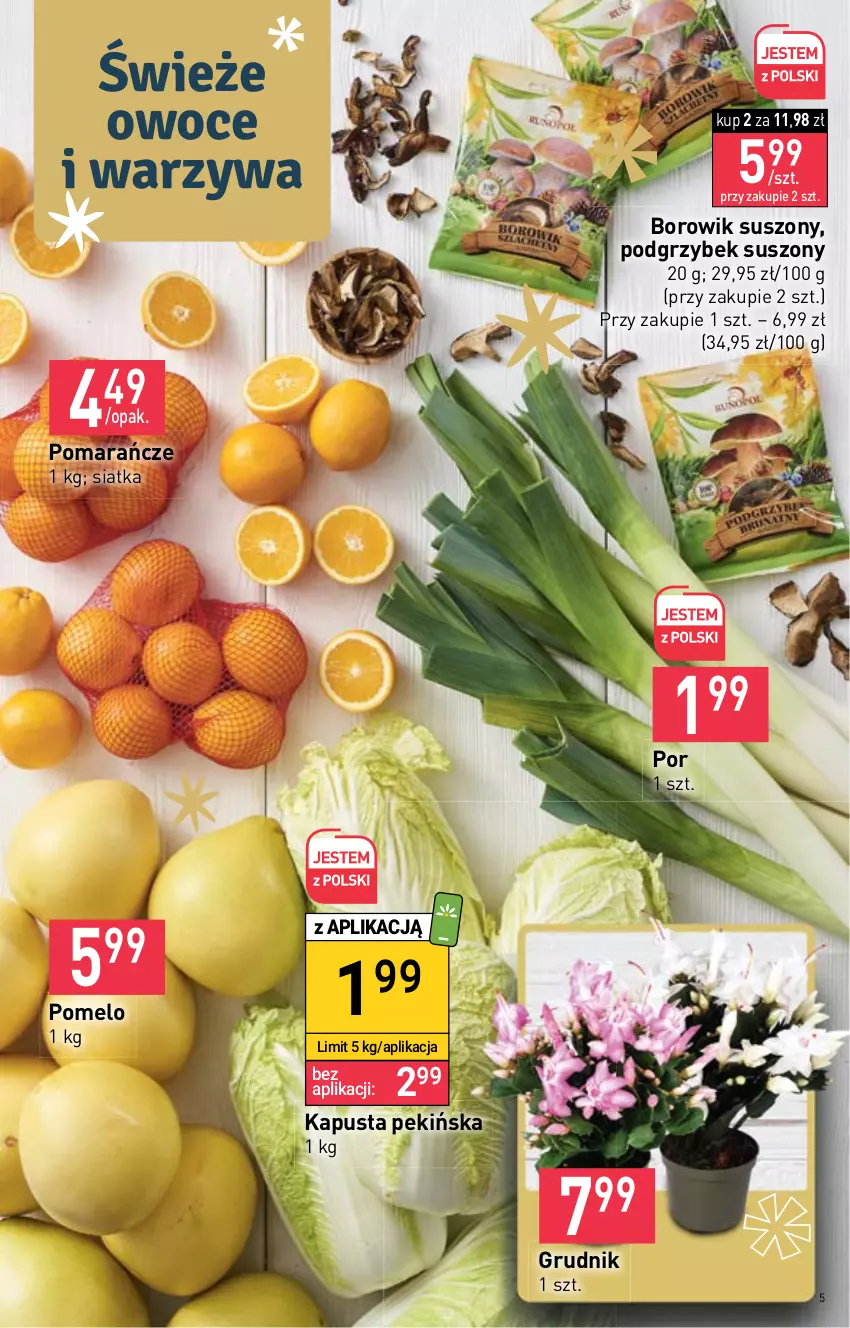 Gazetka promocyjna Stokrotka - Supermarket - ważna 08.12 do 14.12.2022 - strona 5 - produkty: Owoce, Pomarańcze, Pomelo, Por, Siatka, Warzywa