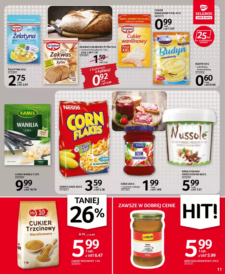 Gazetka promocyjna Selgros - Oferta spożywcza - ważna 17.03 do 30.03.2022 - strona 11 - produkty: Budyń, Chleb, Corn flakes, Cukier, Cukier trzcinowy, Cukier wanilinowy, Dżem, Miód