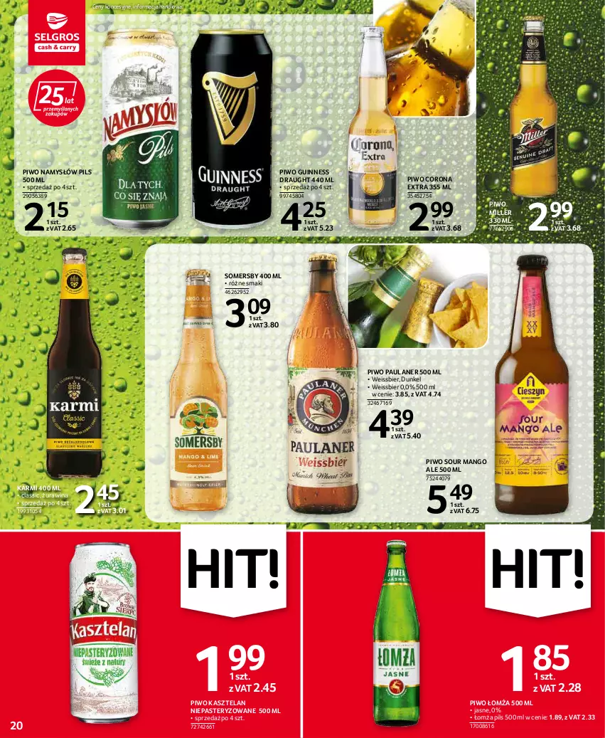 Gazetka promocyjna Selgros - Oferta spożywcza - ważna 17.03 do 30.03.2022 - strona 20 - produkty: Corona Extra, Karmi, Kasztelan, Mango, Namysłów, Piwo, Somersby