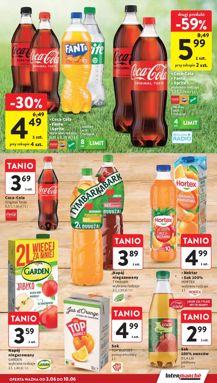 Gazetka promocyjna Intermarche - Gazetka promocyjna - ważna 03.06 do 10.06.2026 - strona 13 - produkty: Coca-Cola, Fa, Fanta, Gin, Hortex, Napój, Napój niegazowany, Nektar, Sok, Sprite, Top, Tymbark