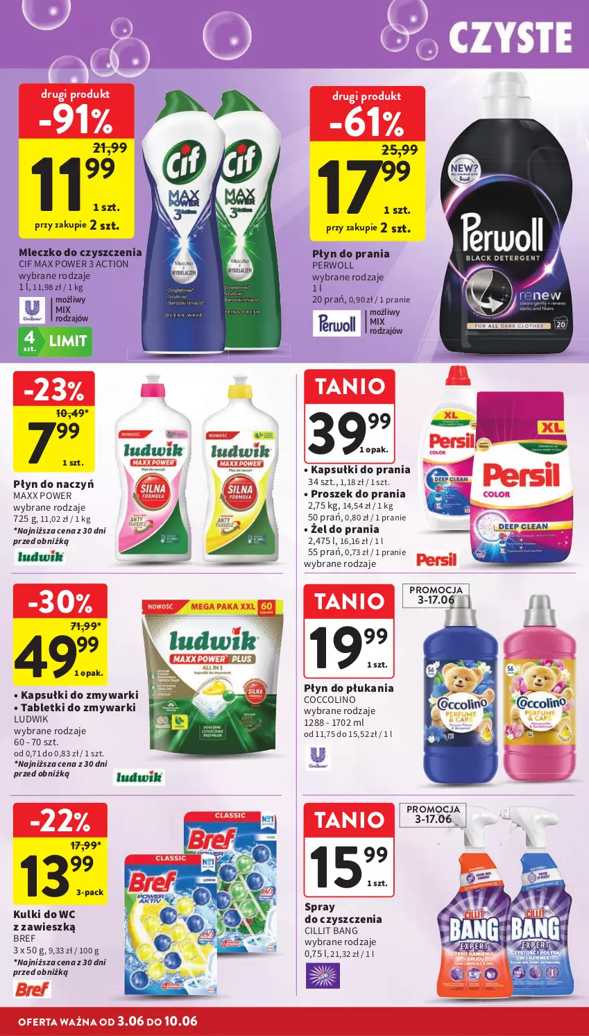 Gazetka promocyjna Intermarche - Gazetka promocyjna - ważna 03.06 do 10.06.2026 - strona 38 - produkty: Bref, Cif, Cillit Bang, Coccolino, Kapsułki do prania, Kulki do wc, Ludwik, Mleczko, Perwoll, Płyn do płukania, Płyn do prania, Proszek do prania, Spray do czyszczenia, Tablet, Tabletki do zmywarki, Zmywarki